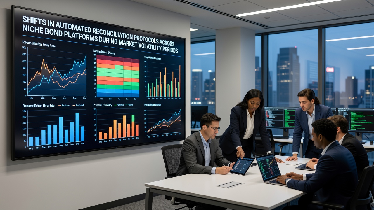 Dashboard view of reconciliation metrics on a specialized bond platform highlighting exception resolution trends